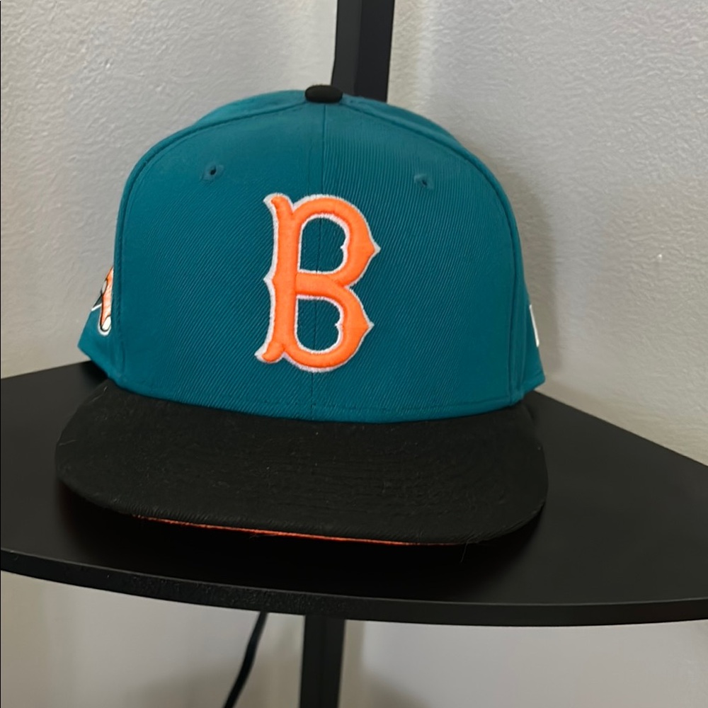Boston Red Sox Teal and Black Cap with Orange Lettering